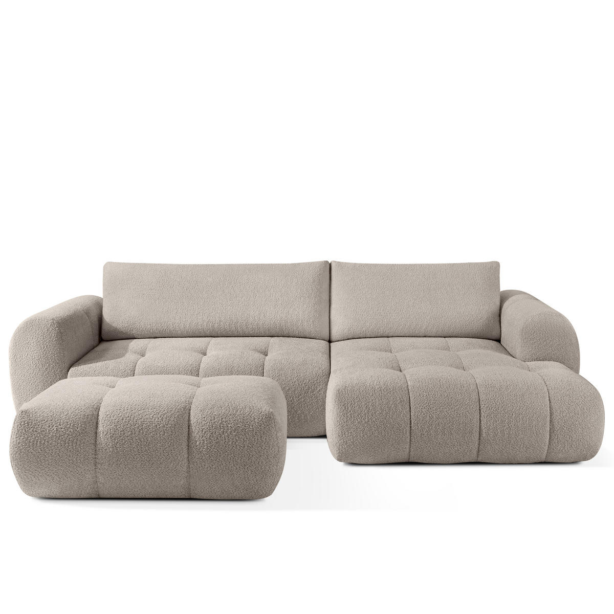 ECKSOFA MIT HOCKER LIRA, Grau, Bouclé - Grau, Holz/Holzwerkstoff (96/50cm) - KONSIMO®