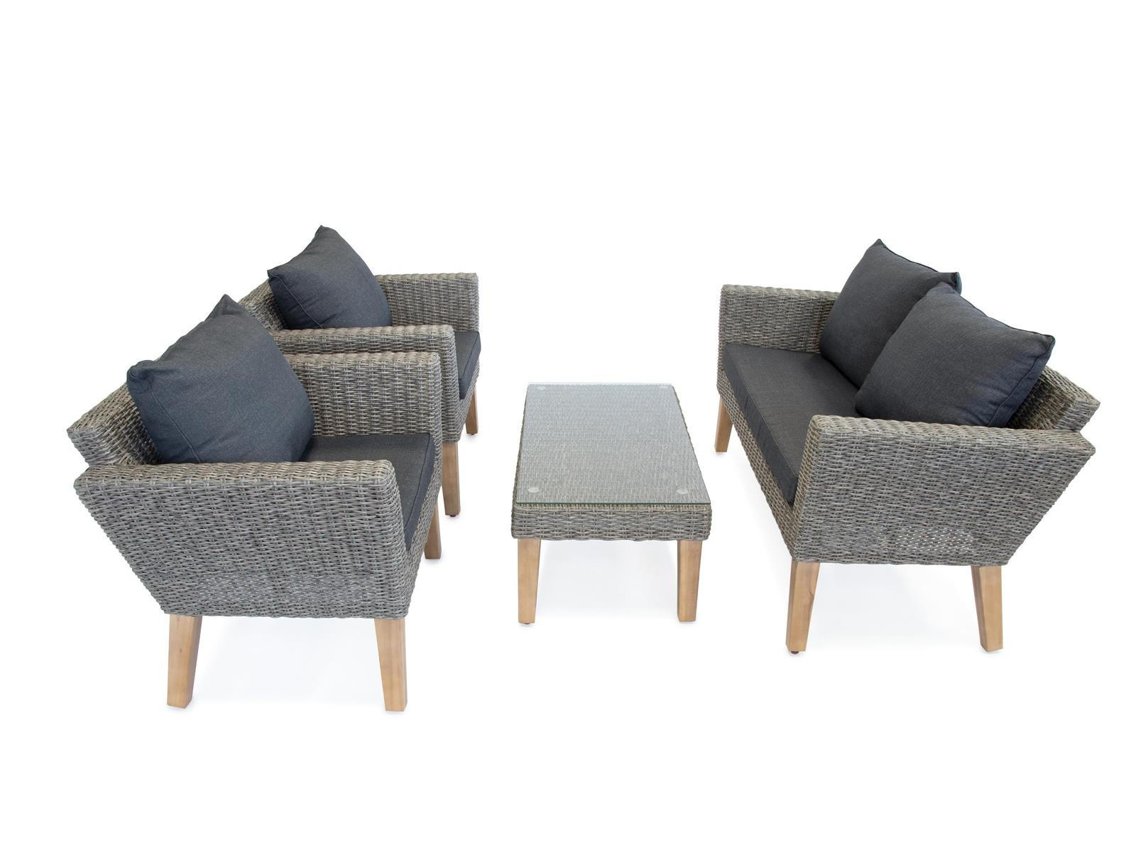 GARTEN-SITZGRUPPE Montecristo Anthrazit Polyrattan für 4 Personen - Grau, Glas - Green Spirit