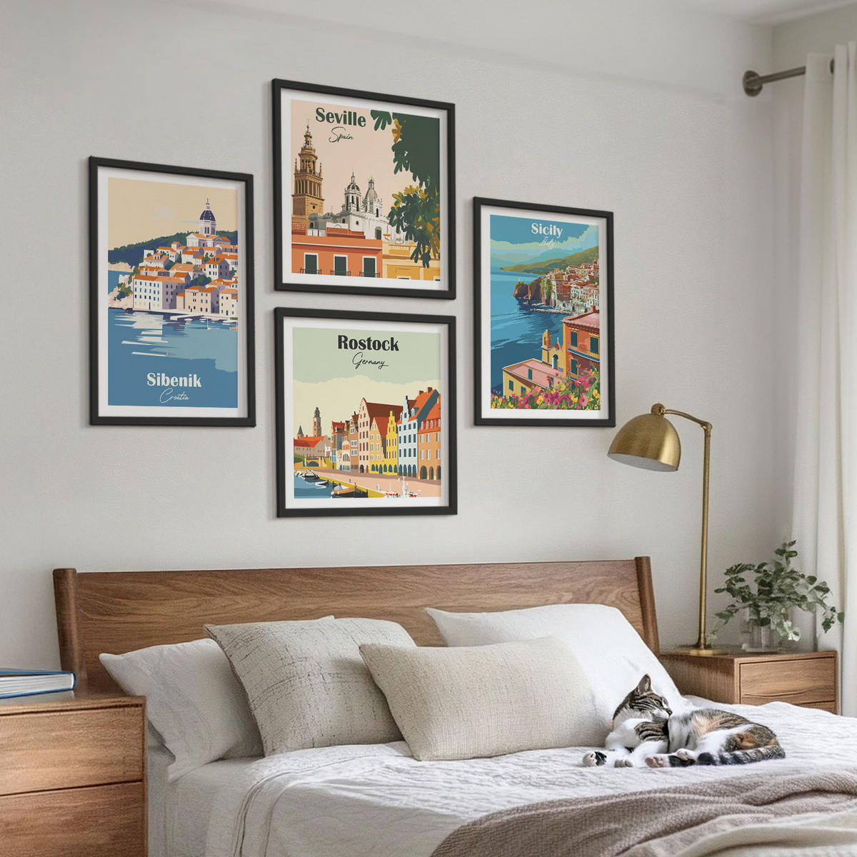 WANDBILDER 4er-Set - 50x50 cm & 40x60 cm Schwarzer Rahmen - Landschaften europäischer Städte - Schwarz, Kunststoff (50/50cm) - ArtPrintCave