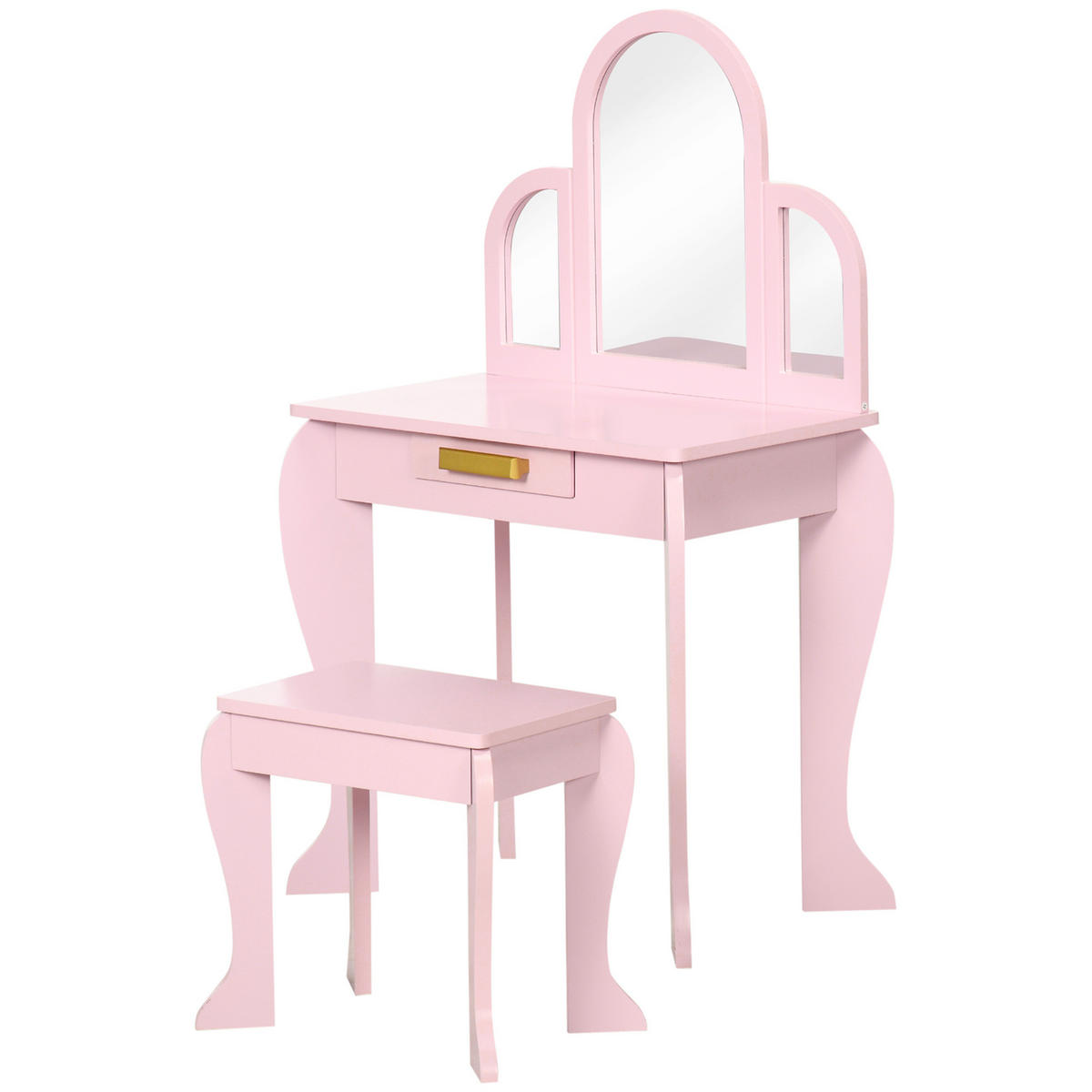 KINDERSCHMINKTISCH DE-18629 3 Spiegel, Schublade & Hocker Pink - Pink, Holzwerkstoff (32/85/52cm) - ComfortXL
