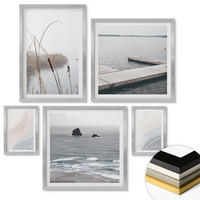 WANDBILDER 5er Set - 50x50 cm & 20x30 cm & 40x60 cm Silberner Rahmen - Abstrakte Pastellwellen - Silberfarben, Kunststoff (40/60cm) - ArtPrintCave