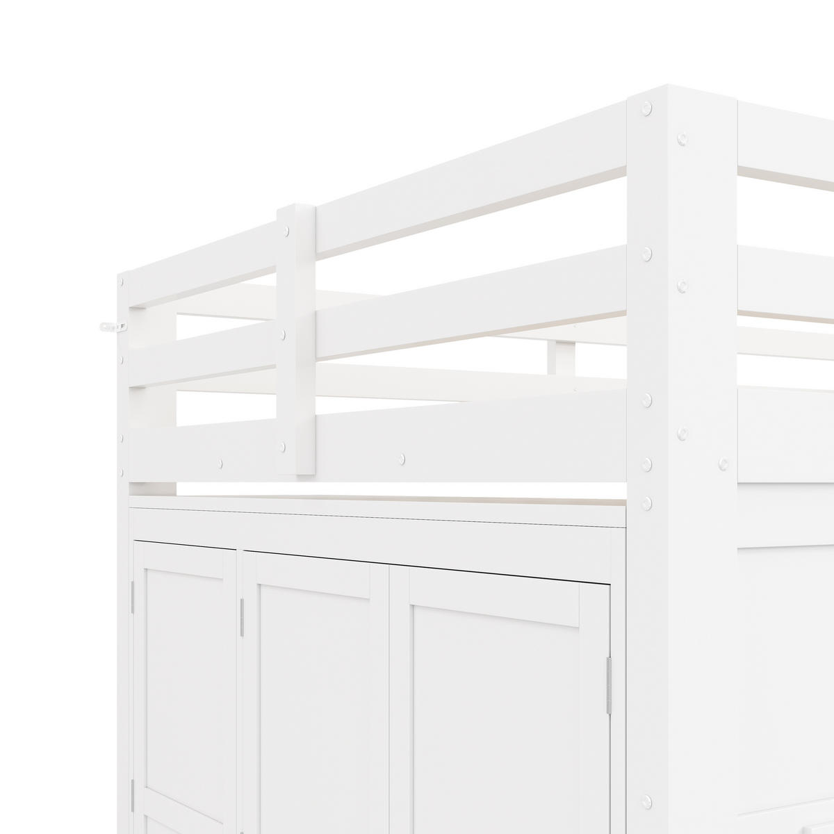 HOCHBETT 140/200 cm in Weiß mit Kleiderschrank, LED und 2 Fenstern - Weiß, Holzwerkstoff (140/200cm) - STILVORA