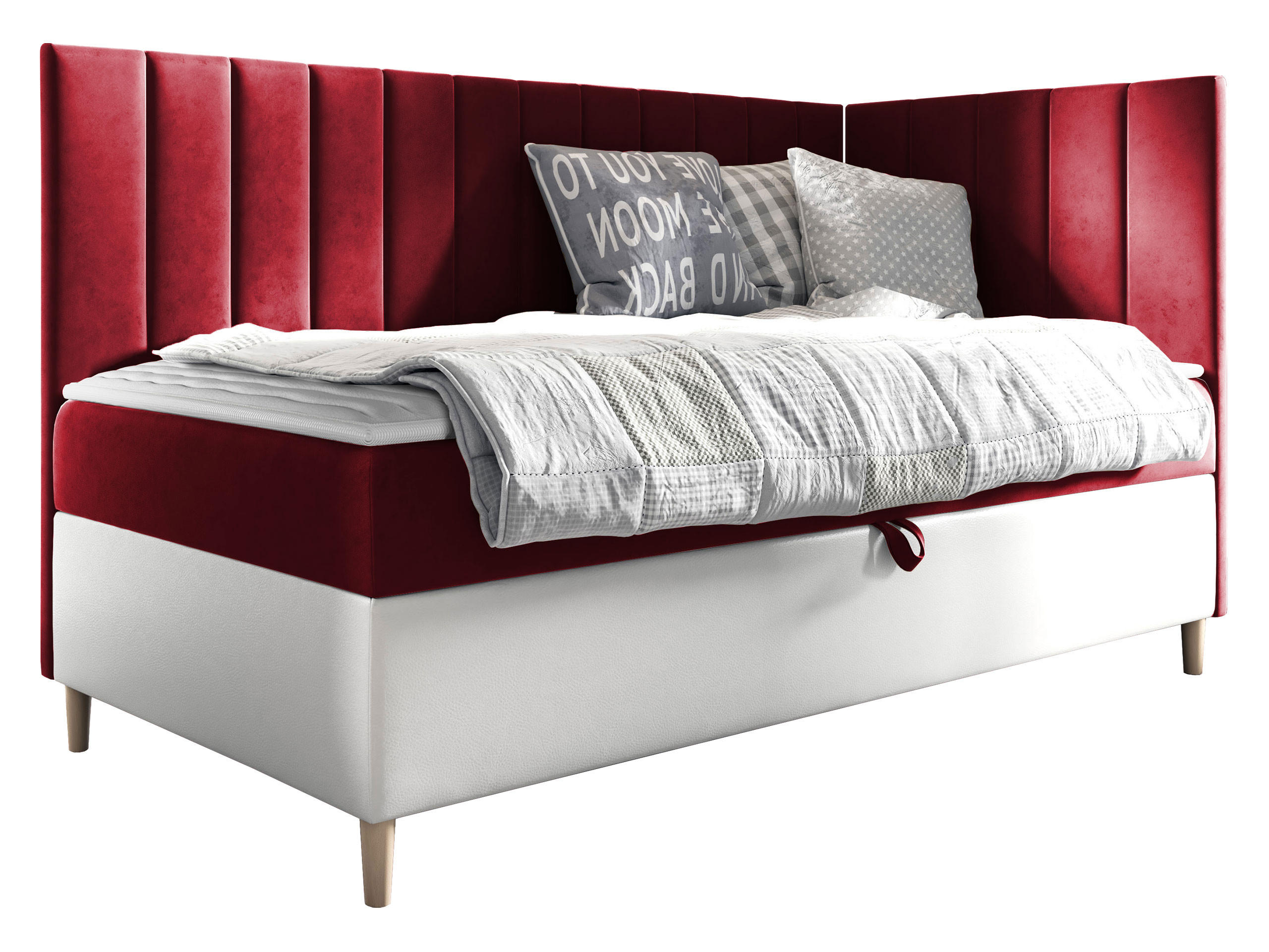 Mirjan24 Boxbett Weiß, Rot 100x200 cm