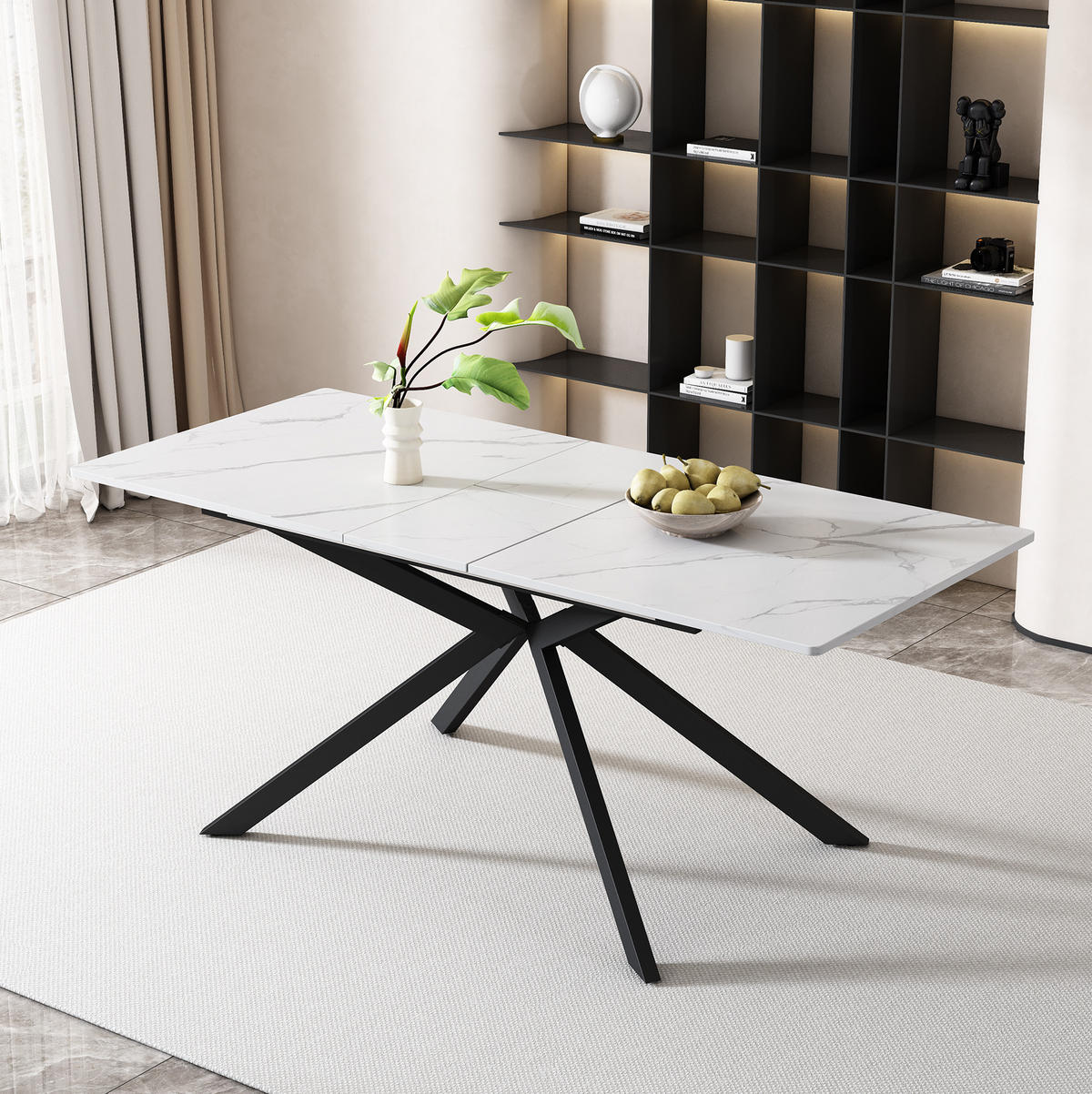 JEDÁLENSKÝ stôl 150/180/70/76 cm čierno-biely, rozkladací, MDF - čierna, kompozitné drevo (180/70/75.5cm) - BEAOK