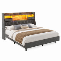 BETT mit LED und Ladestation 180x200 cm Leinen Grau - Grau, Holz (180/200cm) - Meubliv