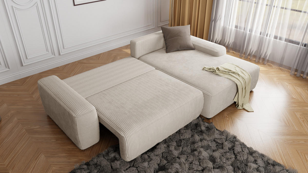 ECKSOFA Nancy Beige Cord - Beige/Schwarz, Holz/Kunststoff (264/162cm) - S-Style Möbel