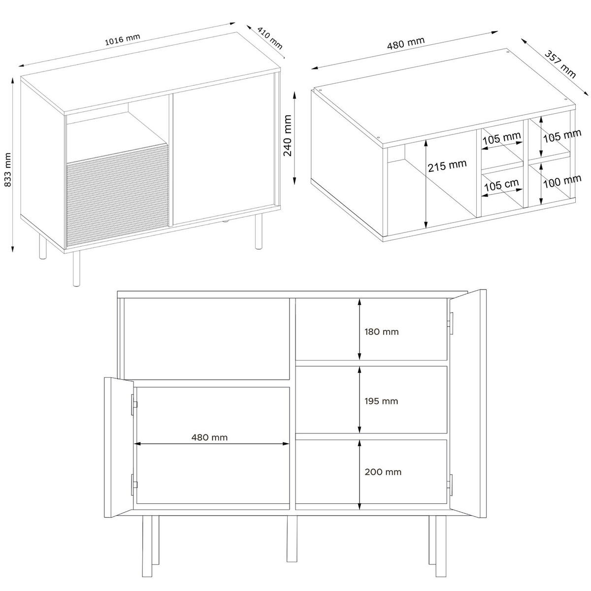 KOMMODE LOFTY Weineinlage, Braun - Eichefarben/Schwarz, Holz (102/83/41cm) - KONSIMO®