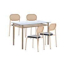 ESSTISCH SET mit Glasplatte & 4 Rattanstühle - Schwarz, Glas/Textil (110/74/65cm) - Urban Meuble