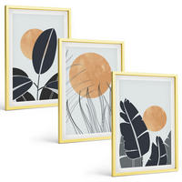 BILDER SET 3er Set - 40x60 cm Goldrahmen - Pflanzenmuster große Sonnen minimalistisch - Goldfarben, Kunststoff (40/60cm) - TULUP