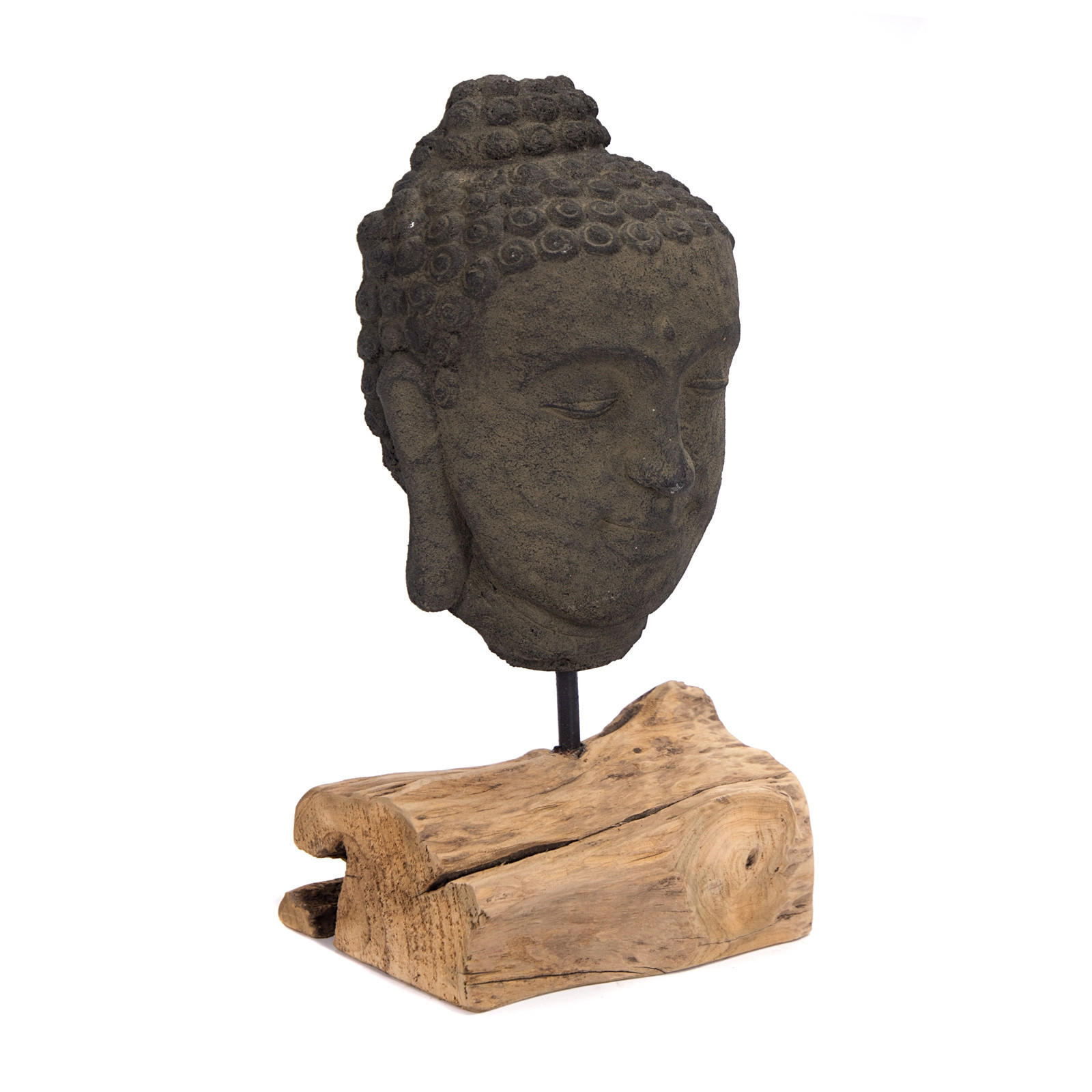 SKULPTUR Buddha Beton, auf Wurzelholzsockel grau-braun - Grau, Holz (25/45/18cm) - CREEDWOOD