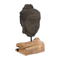 SKULPTUR Buddha Beton, auf Wurzelholzsockel grau-braun - Grau, Holz (25/45/18cm) - CREEDWOOD