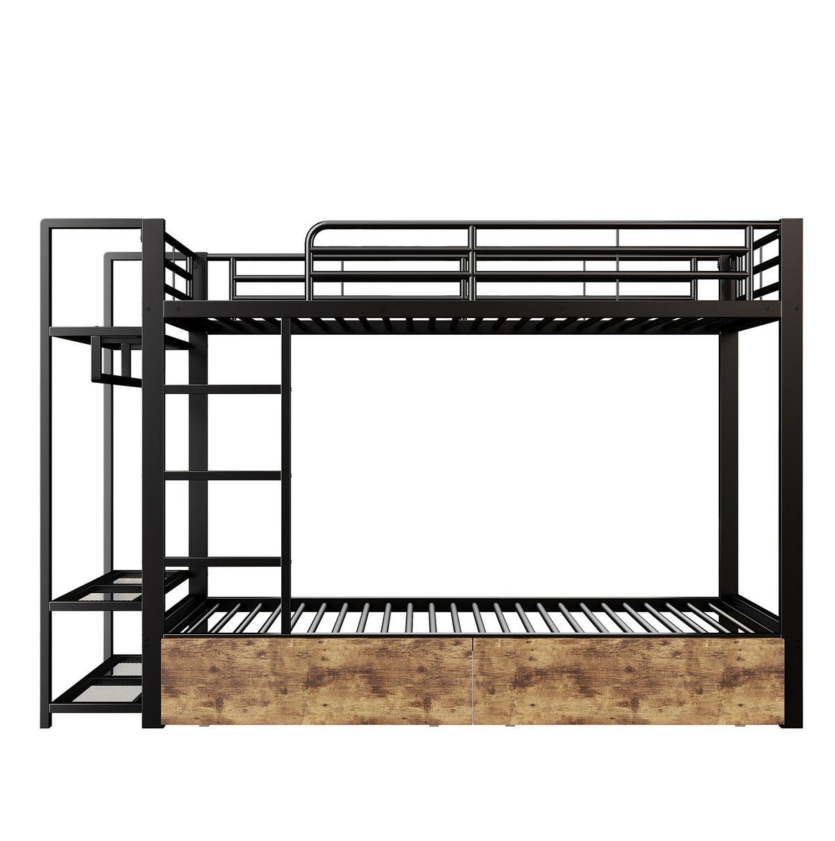 ETAGENBETT 90/200 cm aus Metall mit LED-Beleuchtung, Schubladen und Ablagen - Schwarz, Metall (90/200cm) - Flora Grace
