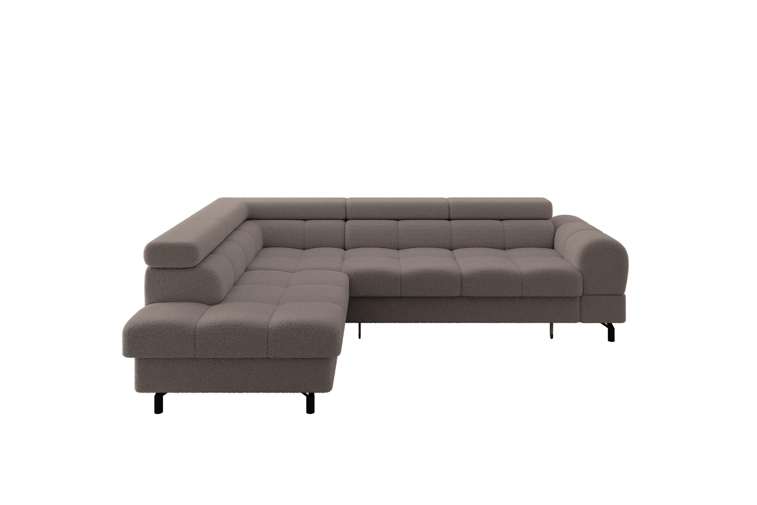 ECKSOFA mit Schlaffunktion Ottomane Links LUMA-L 272x203x70 Braun Bouclé - Dunkelbraun/Schwarz, Holzwerkstoff/Kunststoff (272/203cm) - ALTDECOR