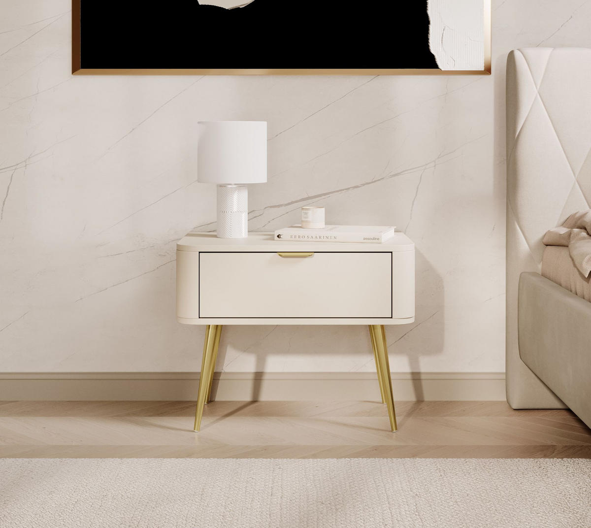 NACHTTISCH Oval Beige 63 cm - Beige/Goldfarben, Holzwerkstoff/Metall (62.6/49.2/38cm) - Selsey