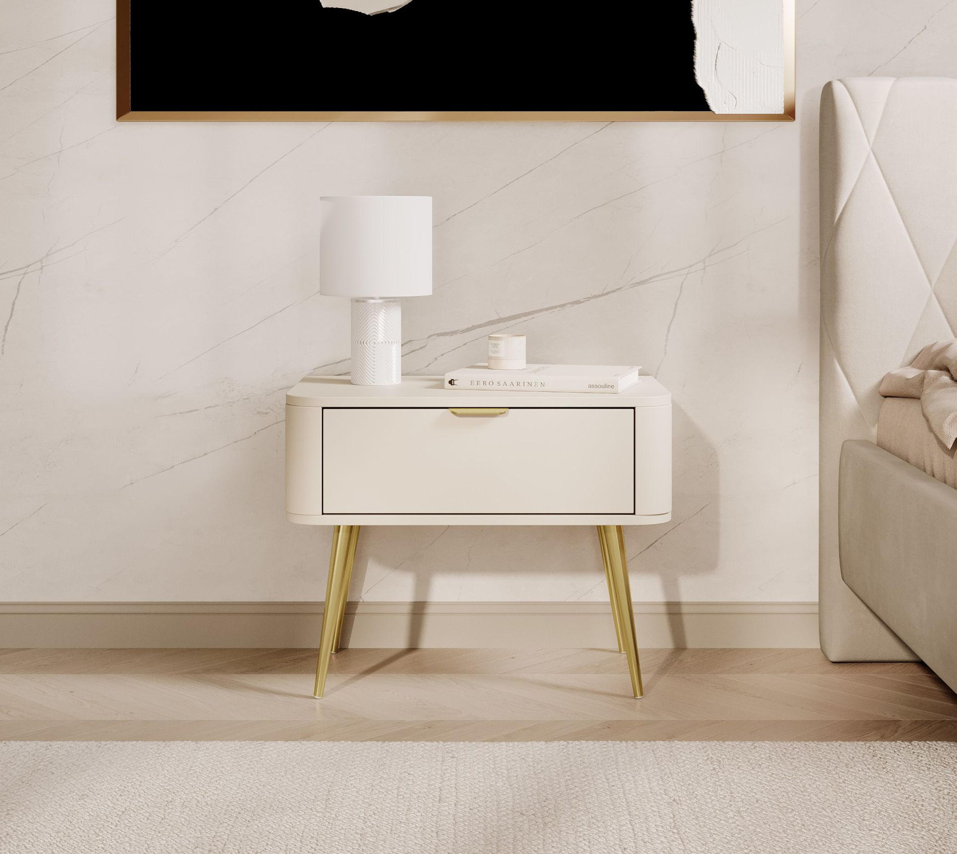 Thumbnail - Selsey Nachttisch, Beige, Holzwerkstoff, 1 Fächer, 1 Schubladen, Rechteckig, 62.6x49.2x38 cm, Schlafzimmer, Nachttische