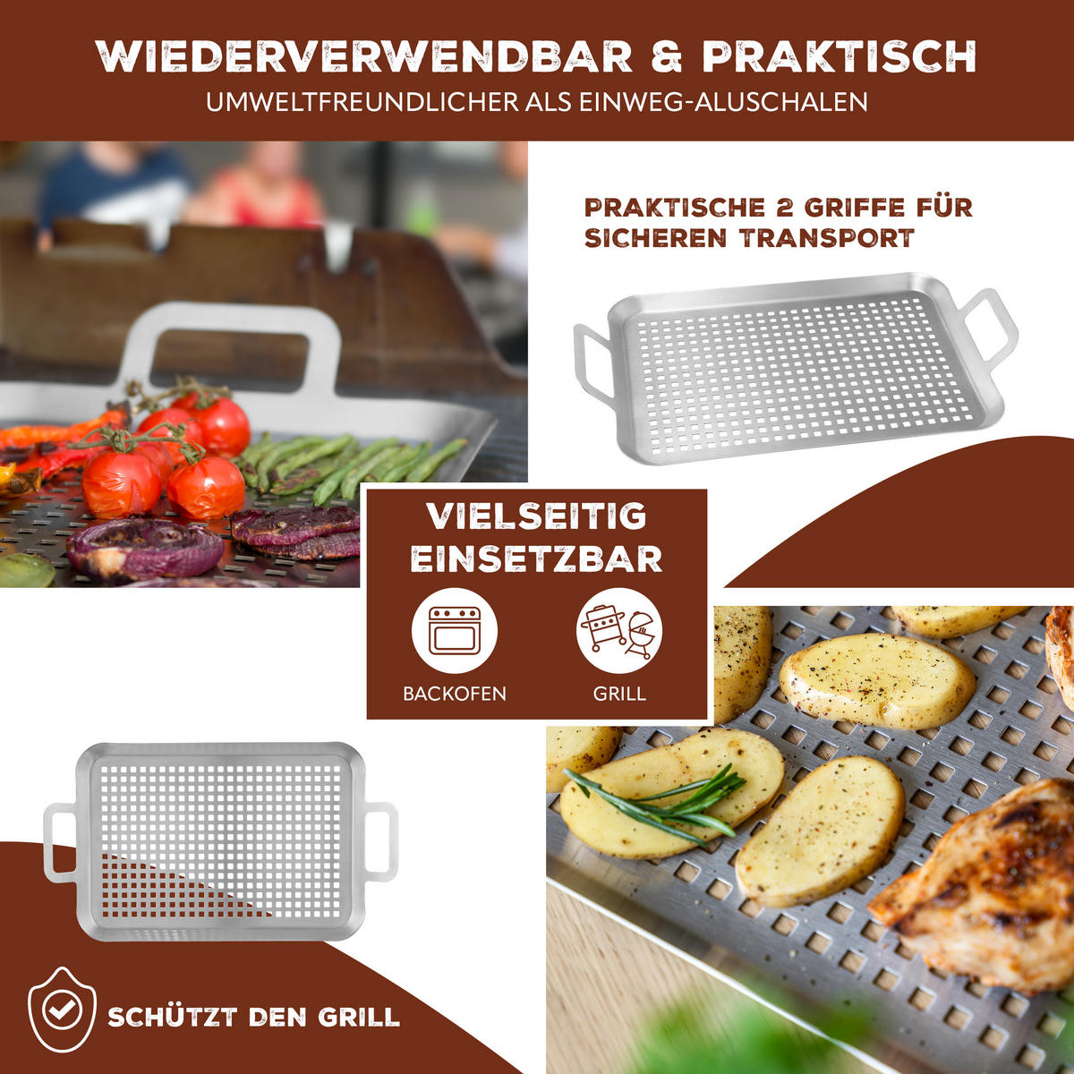 GRILLPLATTE, silber, Edelstahl - Edelstahlfarben, Metall (43/5/25cm) - bremermann