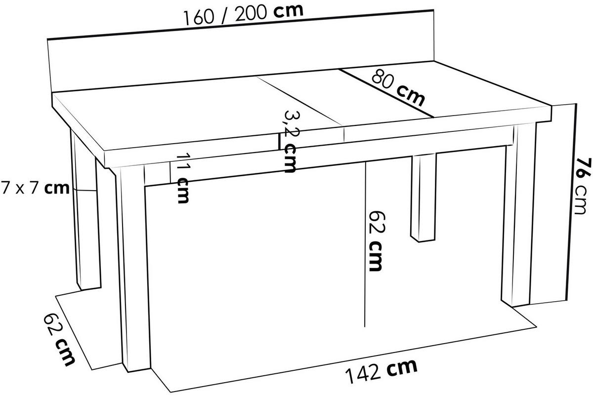 ESSTISCH Davidof rechteckig ausziehbar, Grauer Beton 160-200/80/76 cm - Hellgrau/Schwarz, Holz/Holzwerkstoff (80/200/76cm) - WFL GROUP