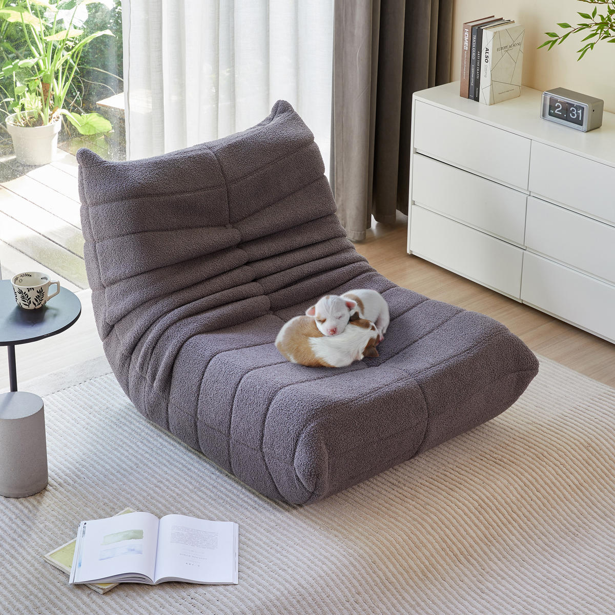 LIEGESESSEL 85/110/79 cm Grau Ergonomische Unterstützung für Schlafzimmer Wohnzimmer - Grau, Textil (110/79/85cm) - OKWISH