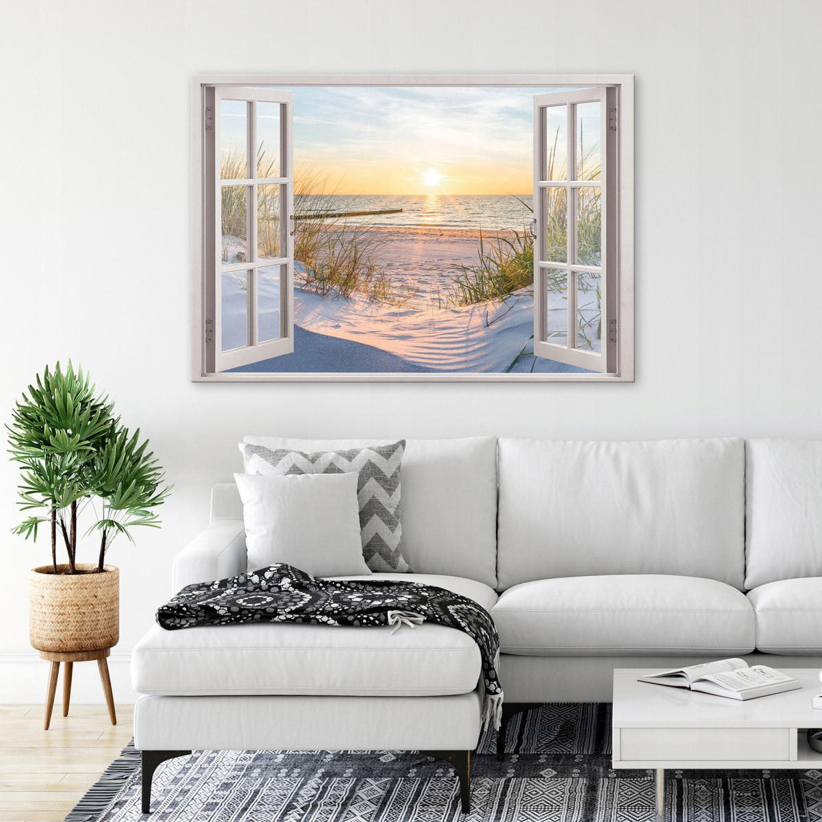 LEINWAND BILDER Strand Meer Wohnzimmer 80x60 - Multicolor, Holzwerkstoff (80/60cm) - Wallarena