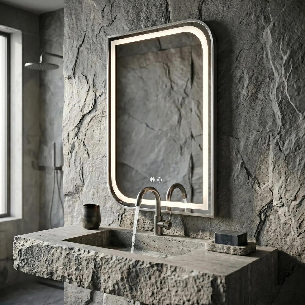 SPIEGEL Rea Led Zone 70x50 Brush Nickel - Nickelfarben, Glas (50/70/2.5cm) - REA