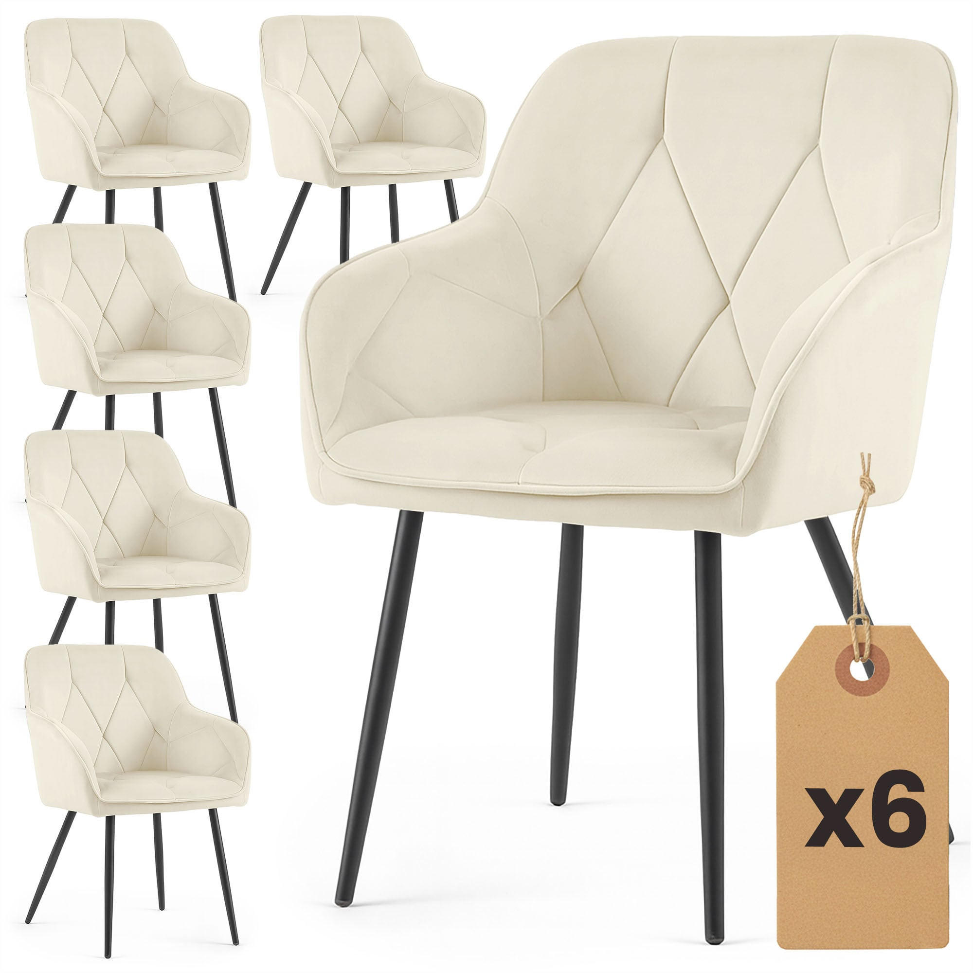 POLSTERSTUHL 6er Set, Metallbeine Creme, Schwarz 54,5/82,5/58 - Creme/Schwarz, Textil (55/83/58cm) - RAUMHIRSCH FURNITURE