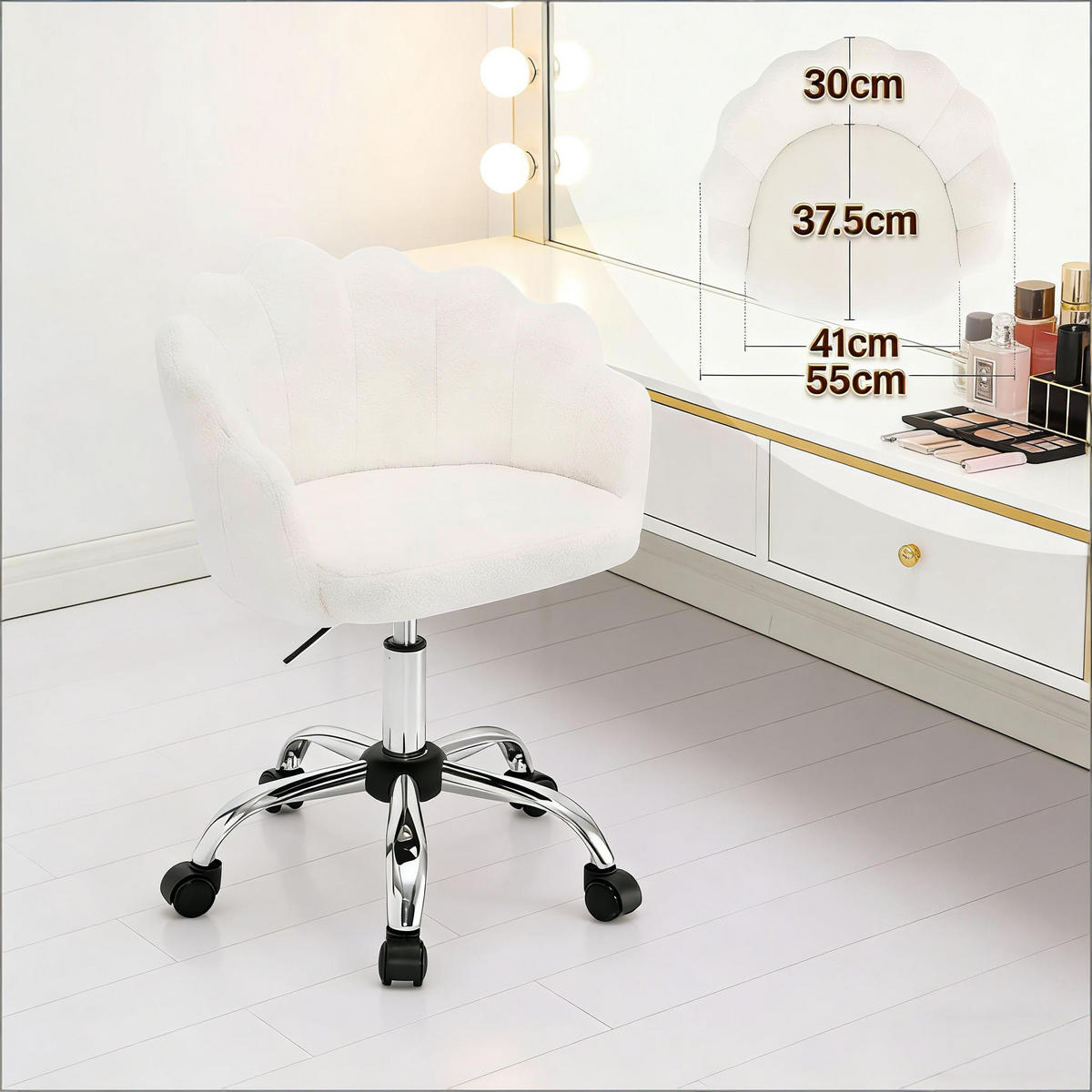 DREHSTUHL DE-40844 Blume-Blatt-Design höhenverstellbar Creme - Creme, Metall (37.5/81.5/55cm) - ComfortXL