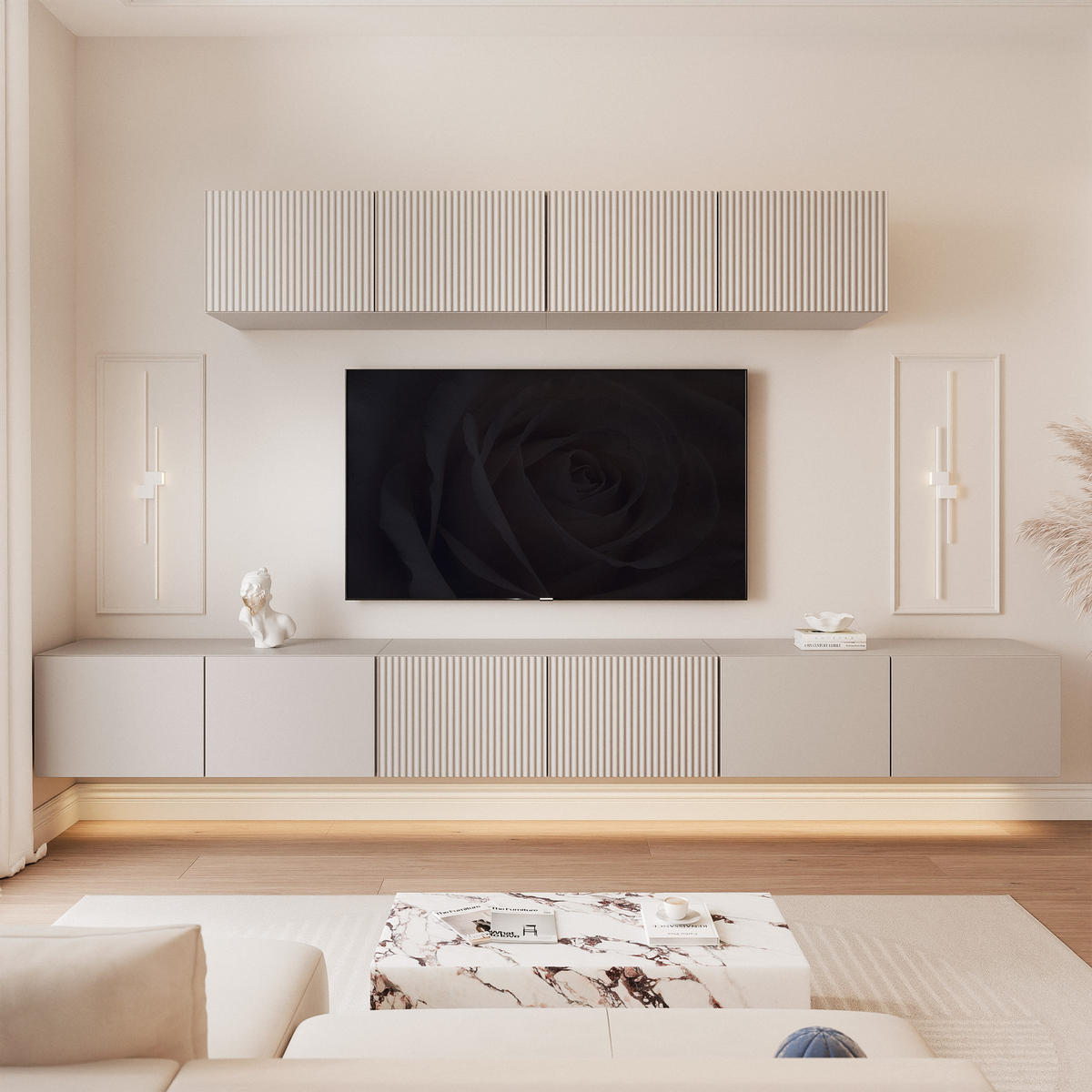 TV-LOWBOARD ANGEL VIII mit LED-Beleuchtung, 300 cm Kaschmir - Kaschmir, Holzwerkstoff (300/72/40cm) - Idohome