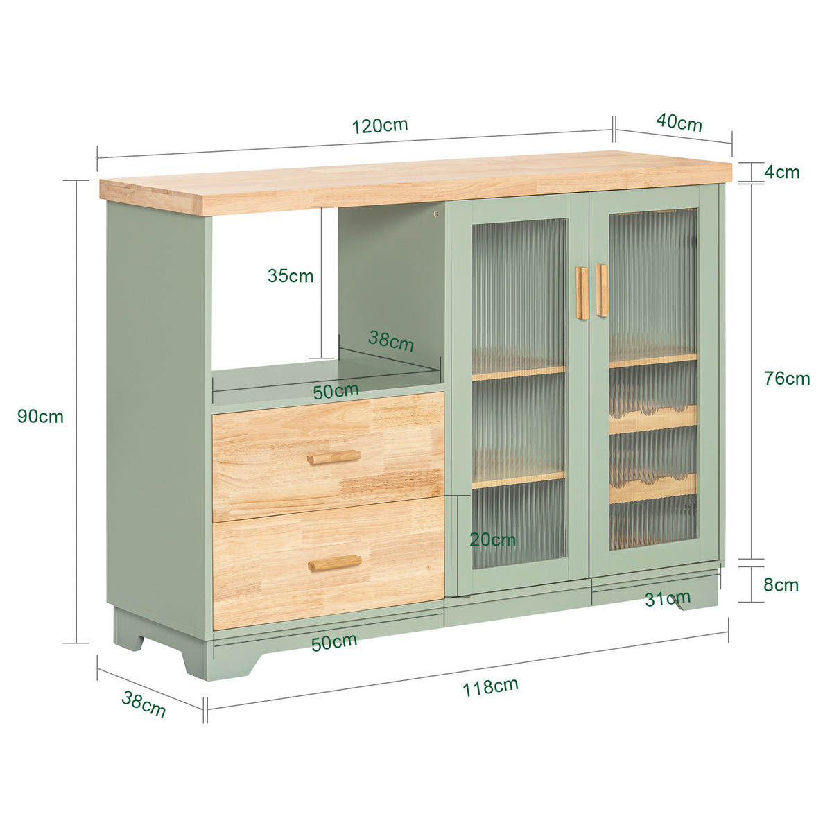 KÜCHENSCHRANK Grün - Grün, Glas/Holz (120/90/40cm) - SoBuy