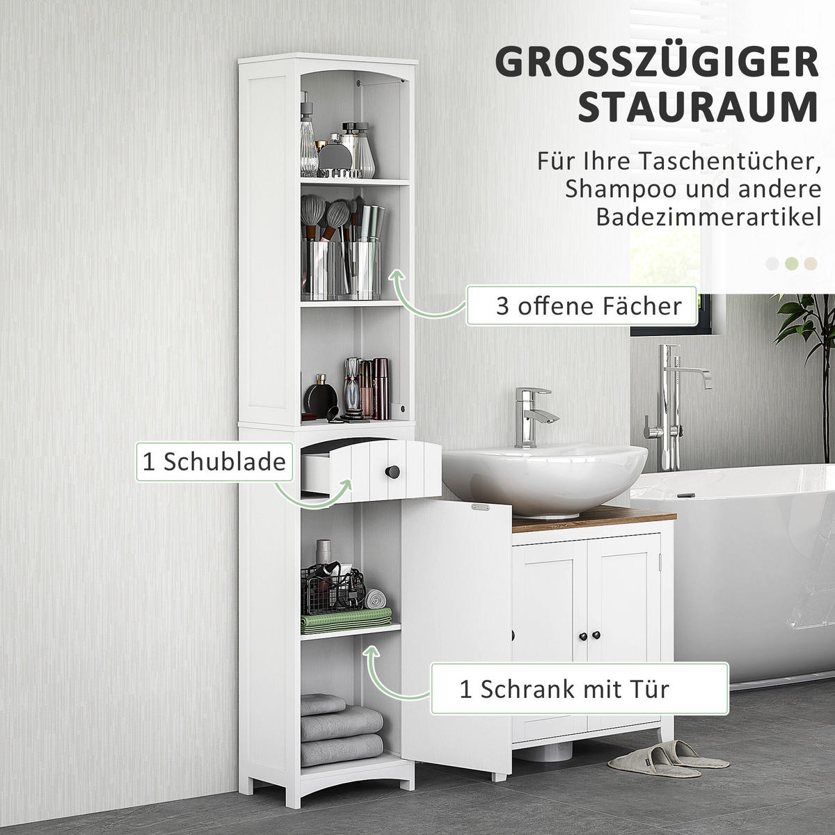 BADEZIMMERSCHRANK mit Schublade 34 x 24 x 170,5 cm Weiß - Weiß, Holz (24/170.5/34cm) - Beauniv