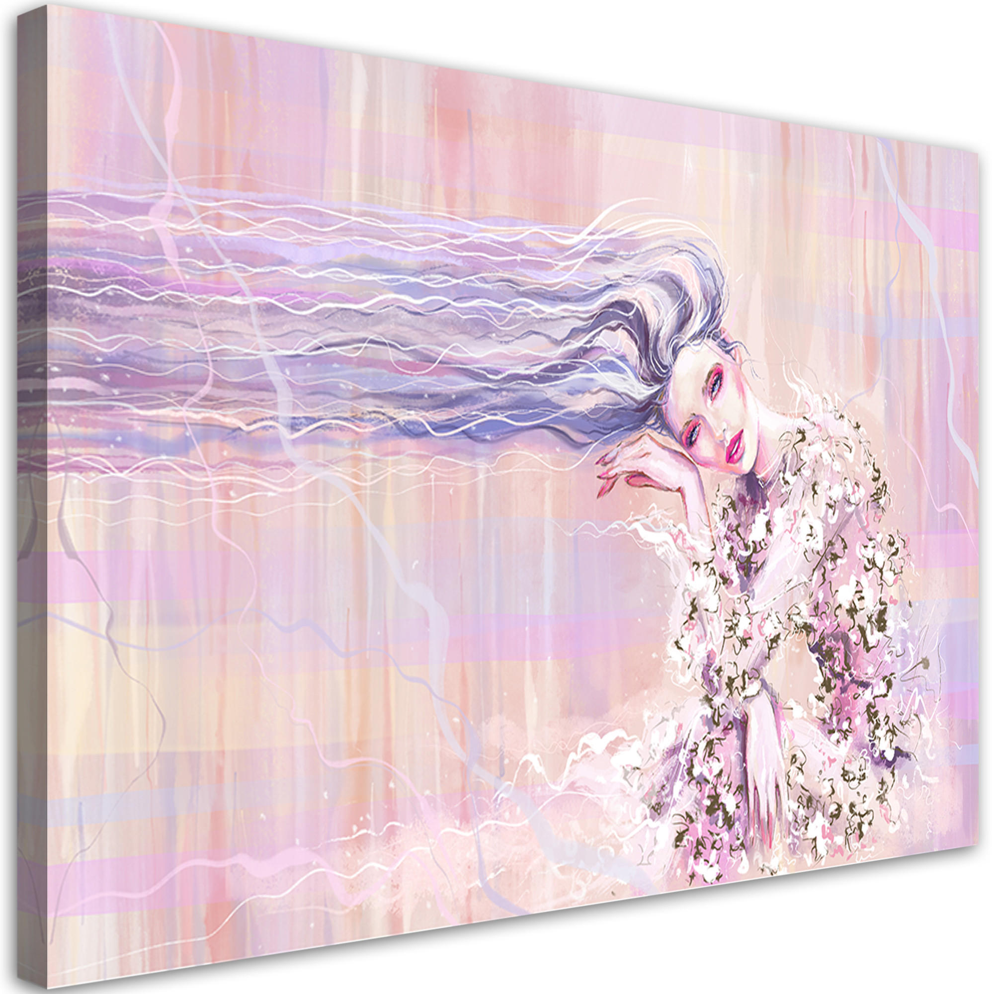 WANDBILD eine frau mit langen haaren - Pink, Textil (60/40cm) - Feeby