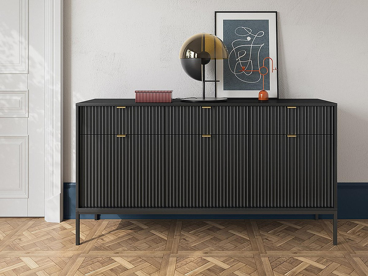 SIDEBOARD - 154cm x 39cm - MDF - schwarz - LIOUBA - Schwarz, Holz (154/83/39cm) - Vente-Unique