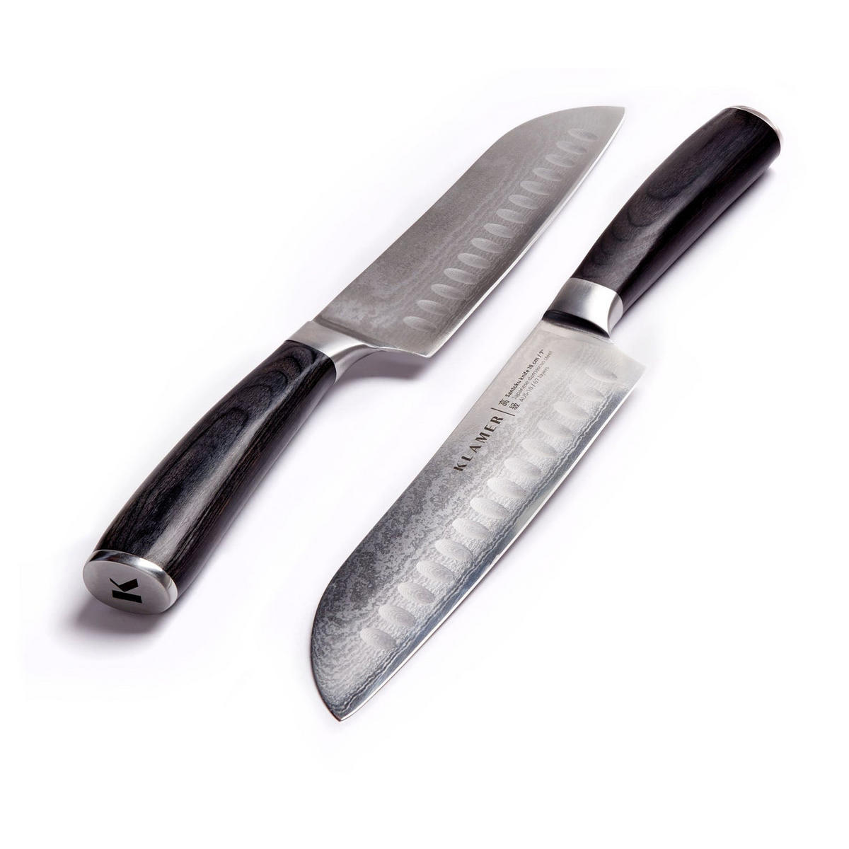 MESSER Premium Santoku Damastmesser 18 cm Pakkaholz - Schwarz, Metall (30cm) - KLAMER