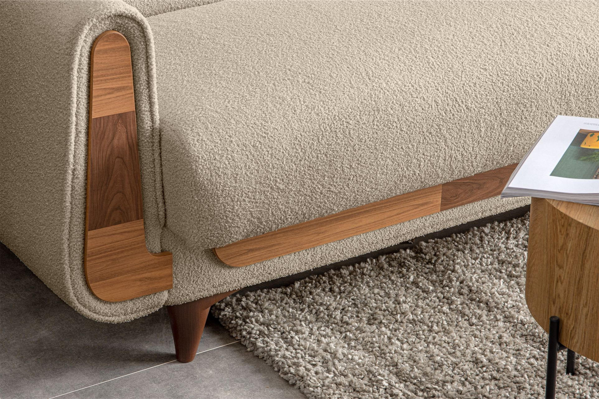 3-SITZER-SCHLAFSOFA GUSTAVO mit Armlehnen, creme - Creme/Braun, Holz/Holzwerkstoff (230/98/98cm) - KONSIMO®