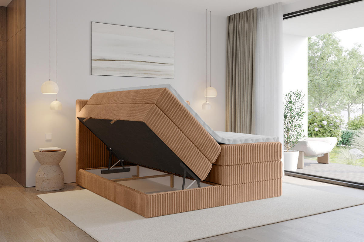 BOXSPRINGBETT mit Matratze H3|H4 und Lattenrost - TOLO KING 140x200 Cord - Rotbraun - Rotbraun, Holzwerkstoff (140/200cm) - ALTDECOR