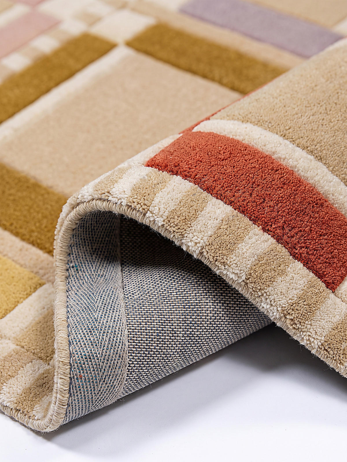 TEPPICH aus Wolle, handgetuftet, ORRIN, in Multicolor-Pastell, Fensterkaro-Raster, 140 x 200 cm - Multicolor, Textil (140/200cm) - KADIMA DESIGN