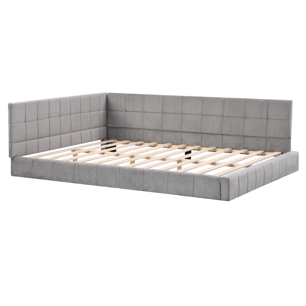 POLSTERBETT 140/200 cm mit Rückenlehne und Samtpolsterung Grau - Grau, Leder (140/200cm) - OKWISH