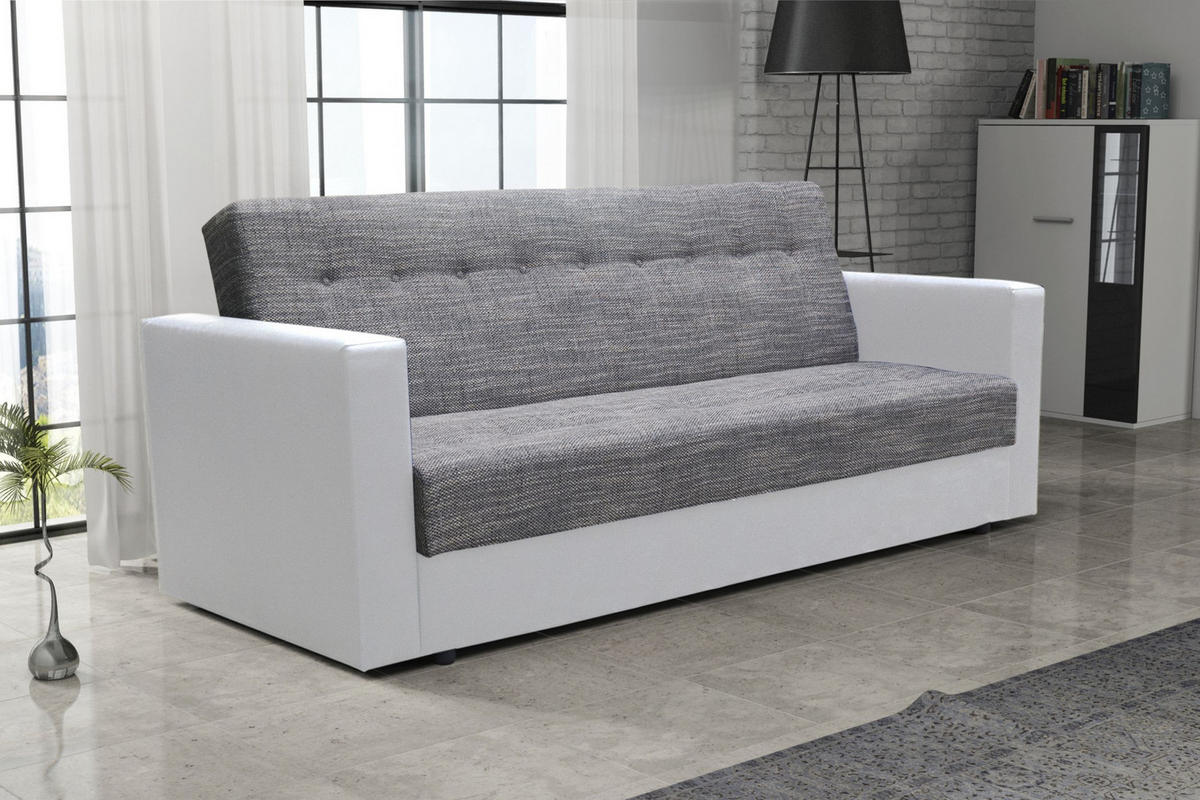 SOFA WIND mit Schlaffunktion KORNET02+DOLARO511 mit Stauraum - Grau, Textil (87/95/216cm) - Bedante