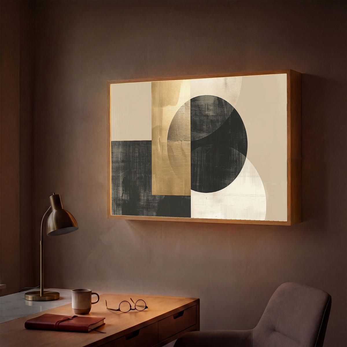 WANDLEUCHTE MIT AKKU Abstrakt - Modern - Schwarz - Gold 90x60 cm - Sandfarben, Holzwerkstoff (90/60/8cm) - OnlyWow