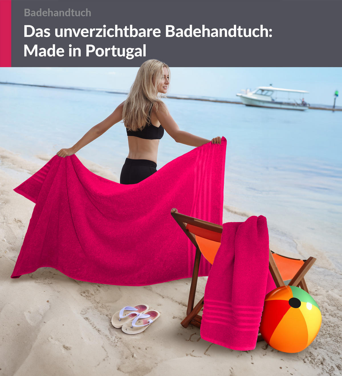 BADETUCH London Rhabarber Rot 2er Set 100x150 - Pink, Textil (100/150cm) - Lashuma
