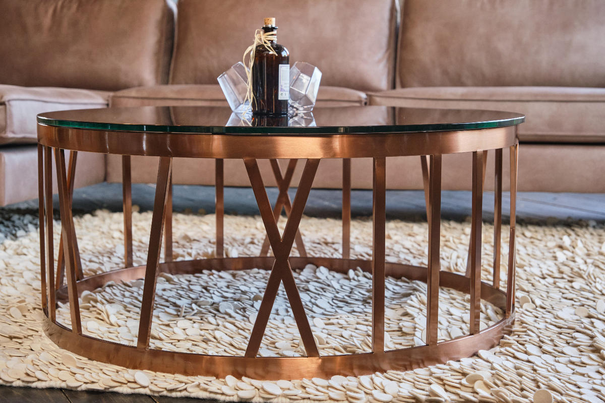COUCHTISCH MELLA Rosé Glas - Roségold/Rosa, Glas/Metall (100/100/43cm) - KAWOLA