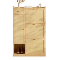 SCHUHSCHRANK 80.5x25x125cm Rattan mit 3 Klappen - Naturfarben, Holzwerkstoff (80.5/125/25cm) - FLIEKS