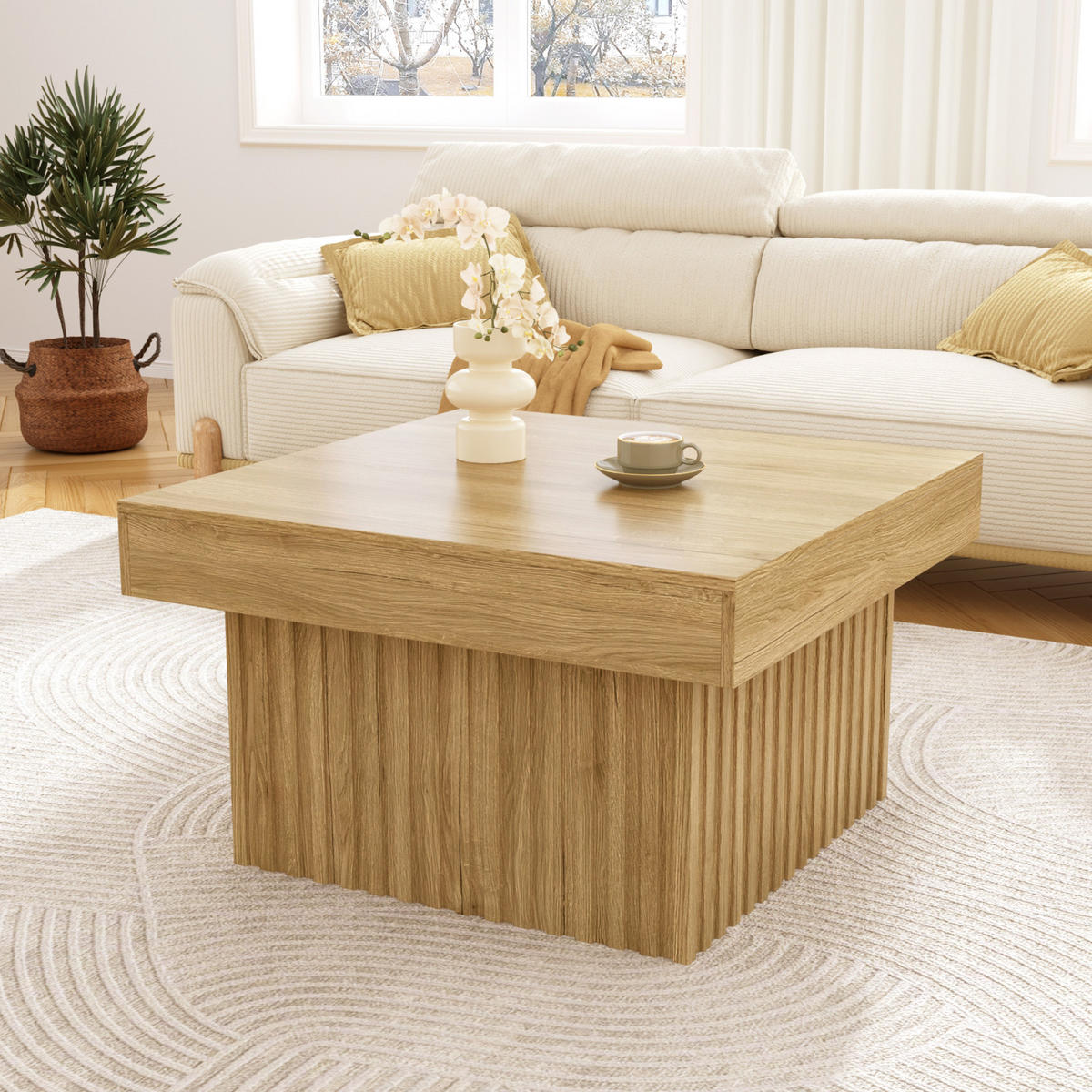 COUCHTISCH Holzoptik Quadratisch mit Streifenmuster, 79 x 79 cm - Cognac, Metall (79/79/46cm)