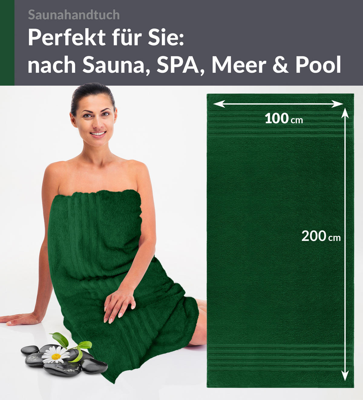 BADETUCH London Tannen Grün 100x200 cm - Waldgrün, Textil (100/200cm) - Lashuma