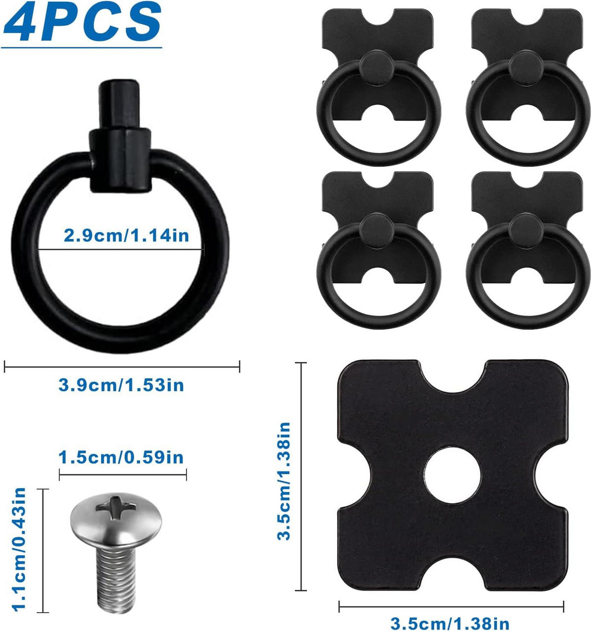 MÖBELGRIFF Schwarz 4er-Set - Schwarz, Metall (3.9/1/3.9cm)