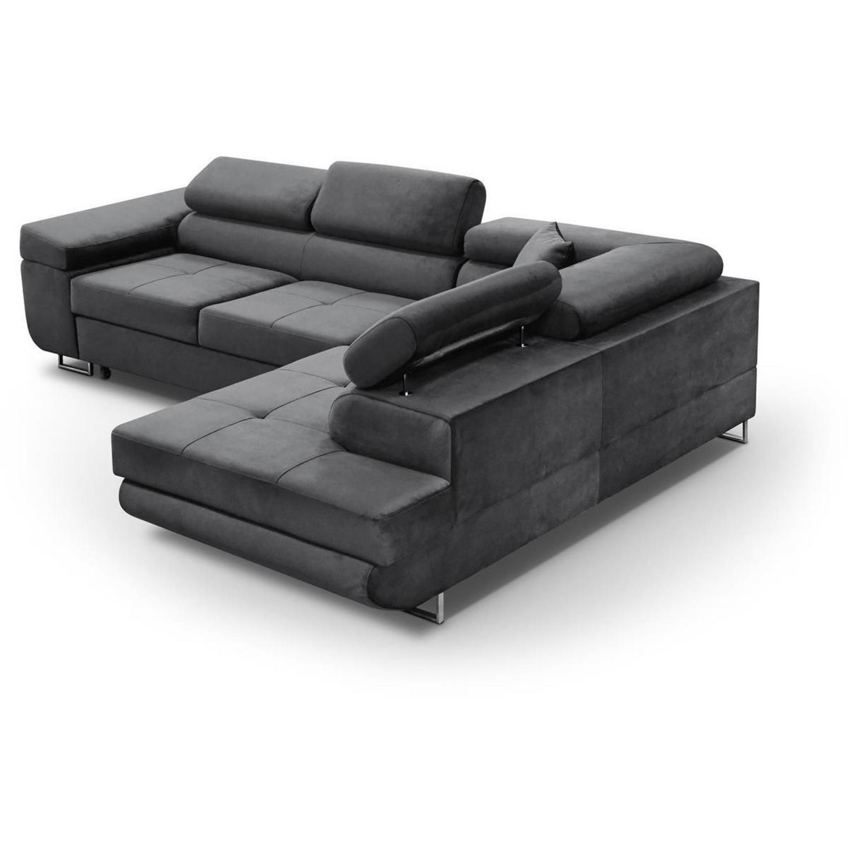 ECKSCHLAFSOFA Vild verstellbaren Kopfstützen, Grau, rechts - Chromfarben/Grau, Textil (275/203cm) - Beautysofa