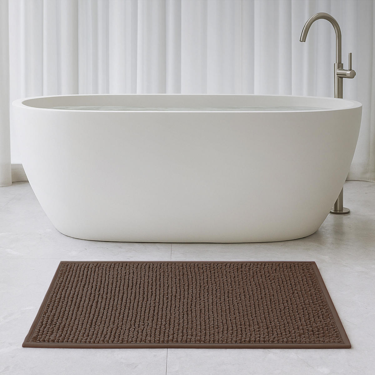 BADEMATTE Chenille 60x90cm Braun - Braun, Textil (90/60cm) - Bestlivings