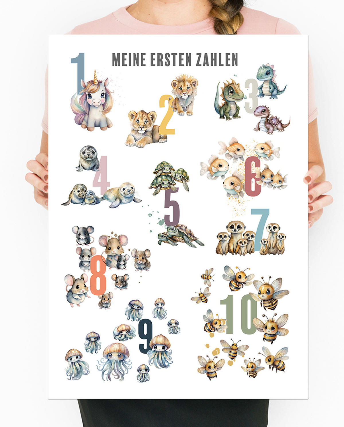 POSTER 50x70 cm Zahlen Tiere Kinderposter - Weiß, Papier (50/70/2cm)