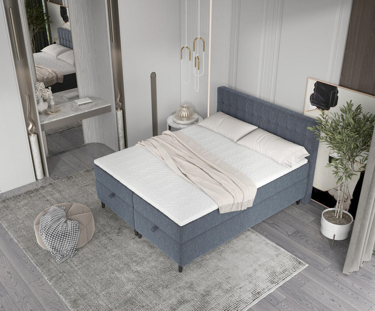 BOXBETT Milo Blau 160/200 cm - Blau/Schwarz, Holz/Holzwerkstoff (160/200cm) - Maison de Reve