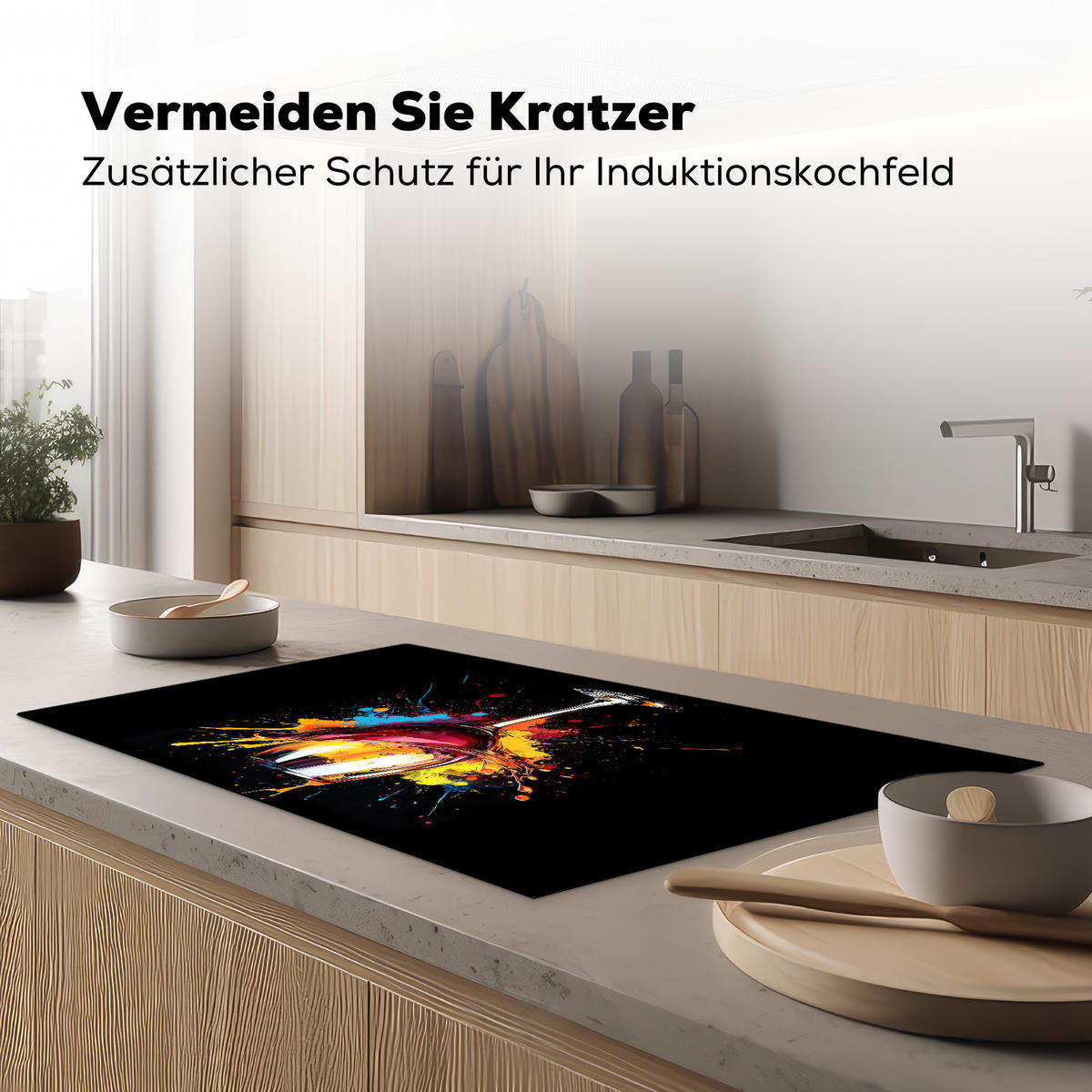 HERDABDECKPLATTE Wein - Glas - Graffiti - Getränk - Rot - Farbe 91x52 cm - Weinrot, Kunststoff (91.2/0.2/52cm) - MuchoWow