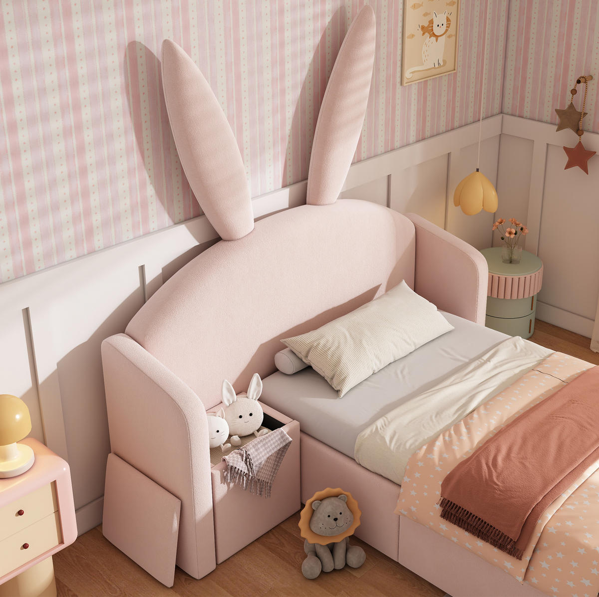POLSTERBETT 90/200 cm, Rosa mit Nachttisch und Stauraum ohne Matratze - Rosa, Textil (90/200cm) - MIVRAY
